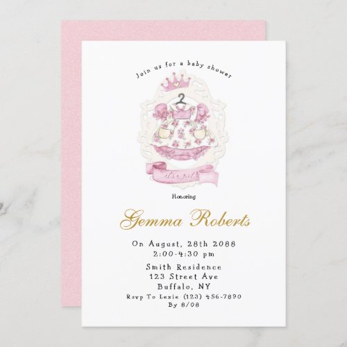 Royal Princess Pink Its a Girl Baby Shower Invitation