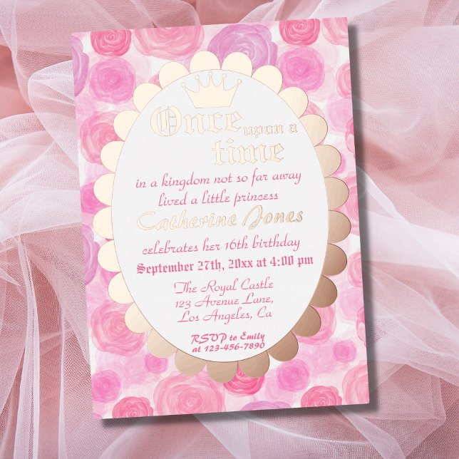 Royal Princess Pink Rose Gold Girl Birthday Foil Invitation (Creator Uploaded)