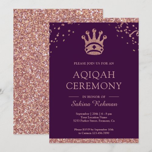 Royal Princess Rose Gold Glitter Aqeeqah | Aqiqah