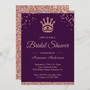 Royal Princess Rose Gold Glitter Bridal Shower Invitation