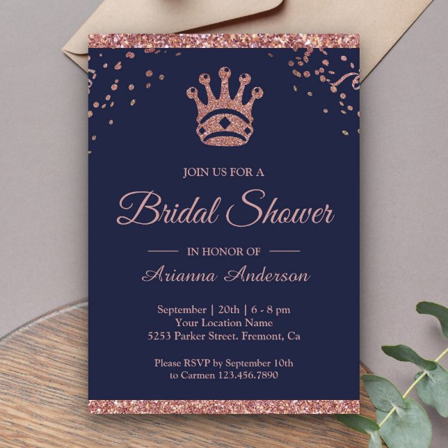 Royal Princess Rose Gold Glitter Bridal Shower Invitation