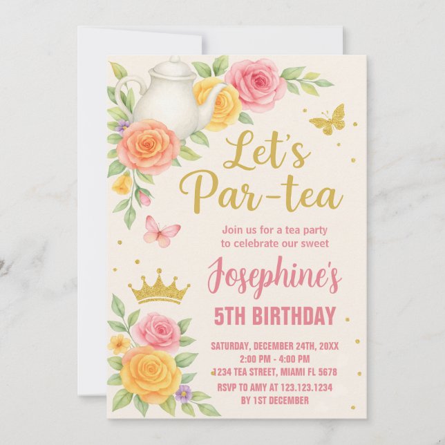 Royal Princess Tea Party Birthday Invitation (Front)