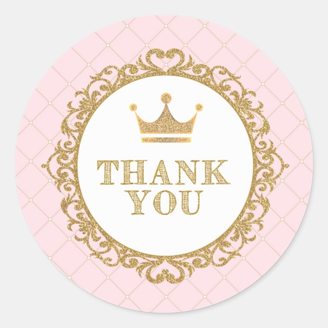 Royal Princess Thank You Sticker Birthday Favors (Front)