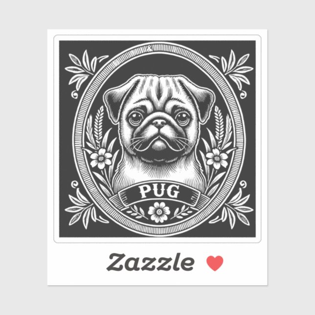 "Royal Pug Portrait" Vinyl Sticker (Sheet)