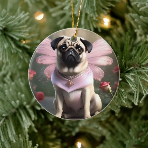 Royal Pug: The Princess Fairy of Enchanted Realms Ceramic Ornament