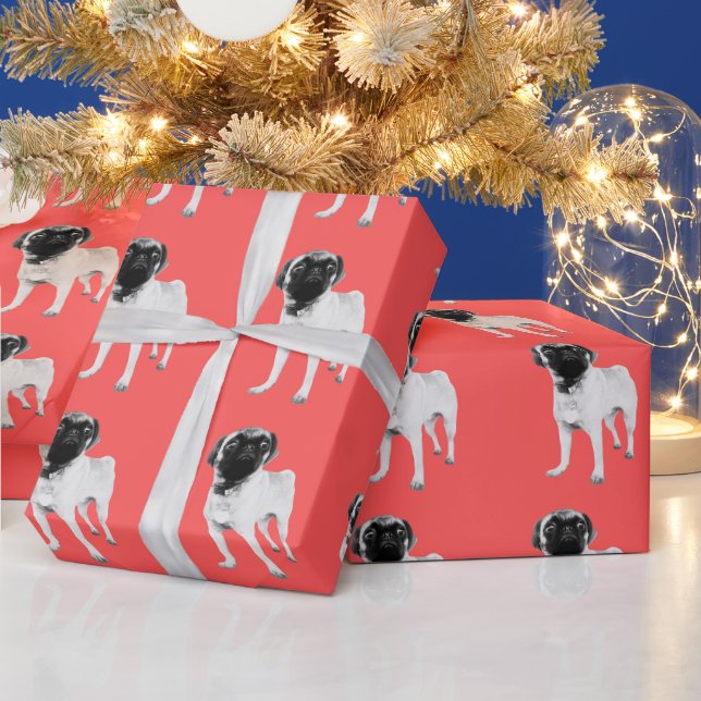 Royal Pug Wrapping Paper in Coral (Holidays)