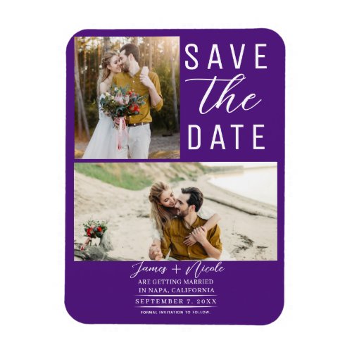 Royal Purple 2 Photos Save the Date Wedding Magnet