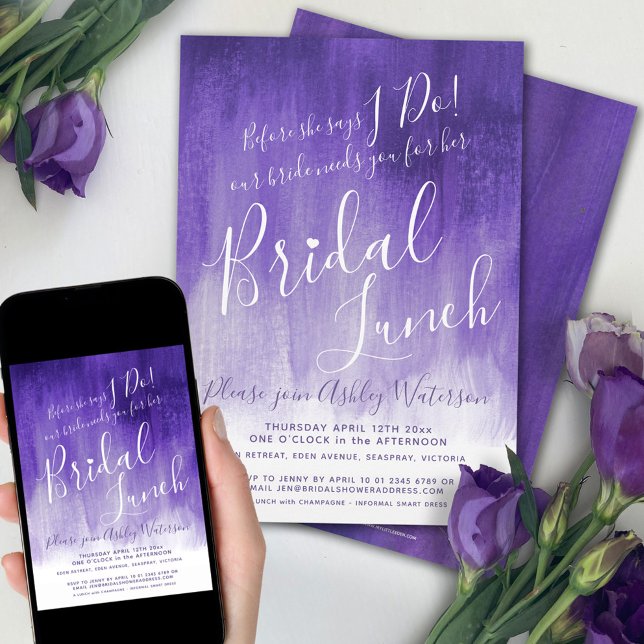 Royal purple abstract art bridal lunch  invitation (Creator Uploaded)