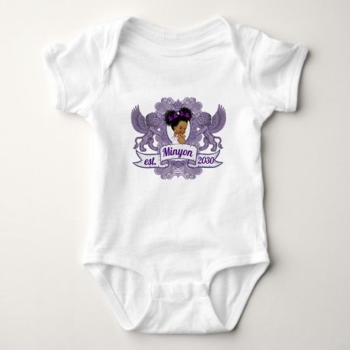 Royal Purple Afro Princess Purple  White Elegant Baby Bodysuit