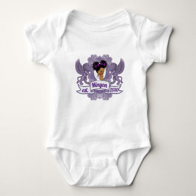 Royal Purple Afro Princess| Purple & White Elegant Baby Bodysuit (Front)