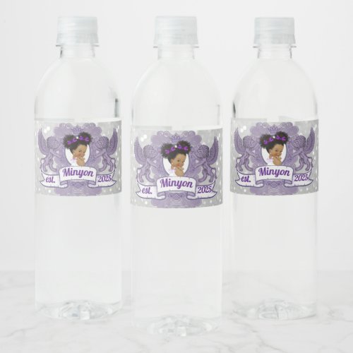 Royal Purple Afro Princess Purple  White Elegant Water Bottle Label