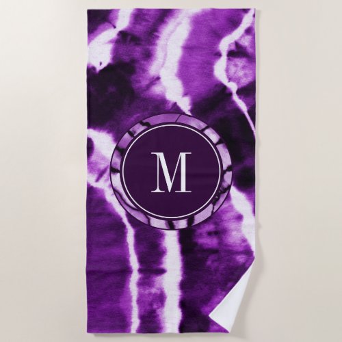 Royal Purple Amethyst Tie Dye Watercolor Monogram Beach Towel