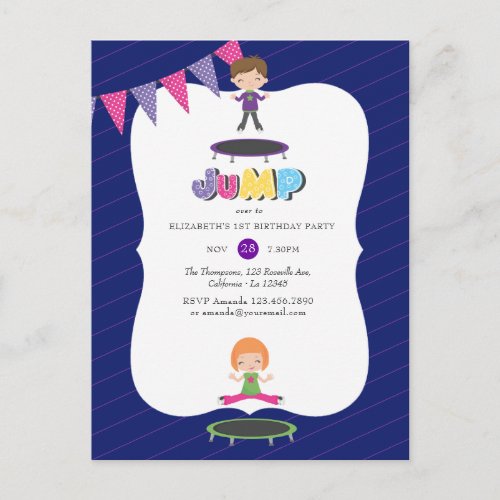 Royal Purple and Blue Trampoline Birthday Party Postcard