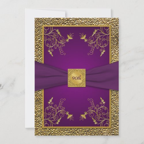 Royal Purple and Gold 90th Birthday Invitation