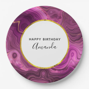Royal Purple And Gold Agate Abstract Birthday Paper Plates