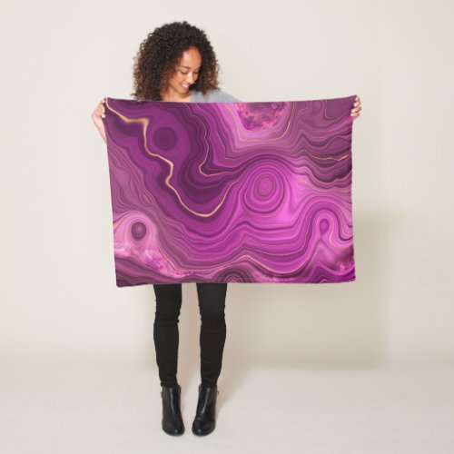 Royal Purple And Gold Agate Abstract Fleece Blanket