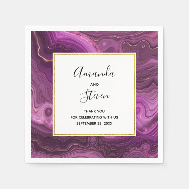 Royal Purple And Gold Agate Abstract Wedding Napkins (Front)