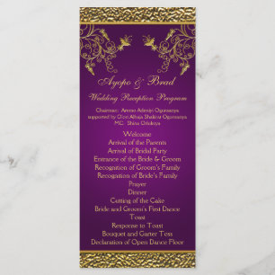 Royal Purple and Gold Floral Menu Card