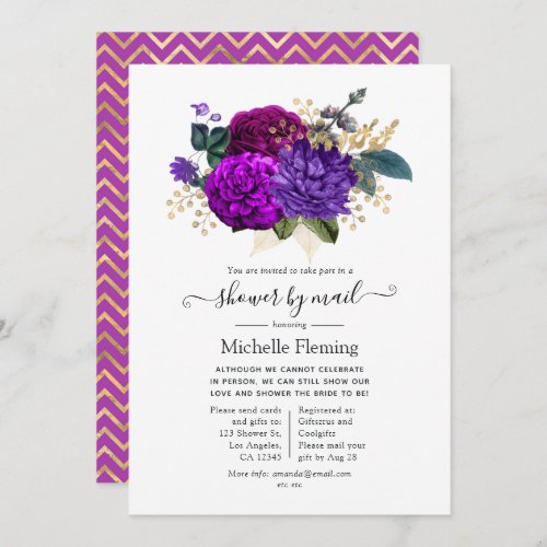 Royal Purple and Gold Floral Shower by Mail Invitation