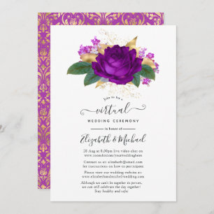 Royal Purple and Gold Floral Virtual Wedding Invitation
