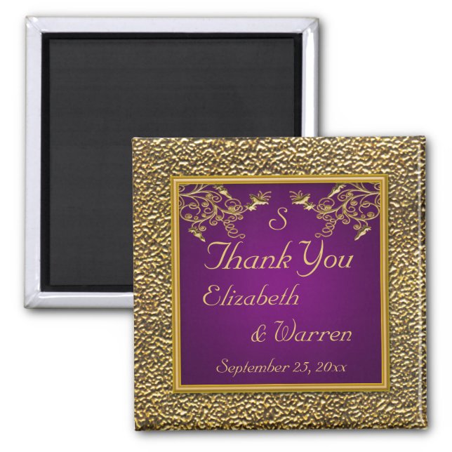 Royal Purple and Gold Floral Wedding Favor Magnet (Front)