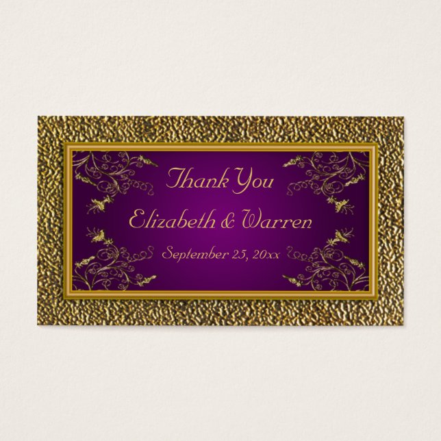 Royal Purple and Gold Floral Wedding Favor Tag (Front)