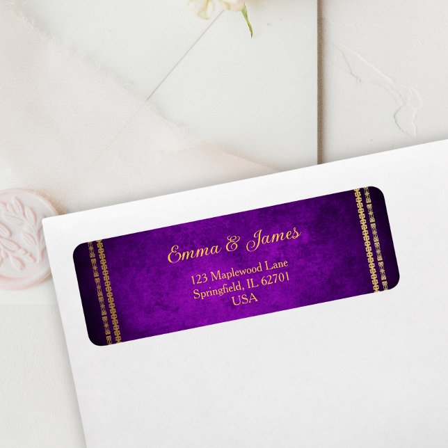 Royal Purple and Gold Frame Wedding Label (Creator Uploaded)