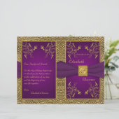 Royal Purple and Gold Medallion Wedding Program (Standing Front)