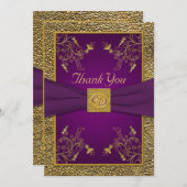 Royal Purple and Gold Monogram Thank You Card (Front/Back)