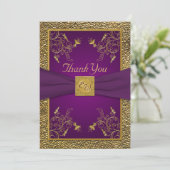 Royal Purple and Gold Monogram Thank You Card (Standing Front)