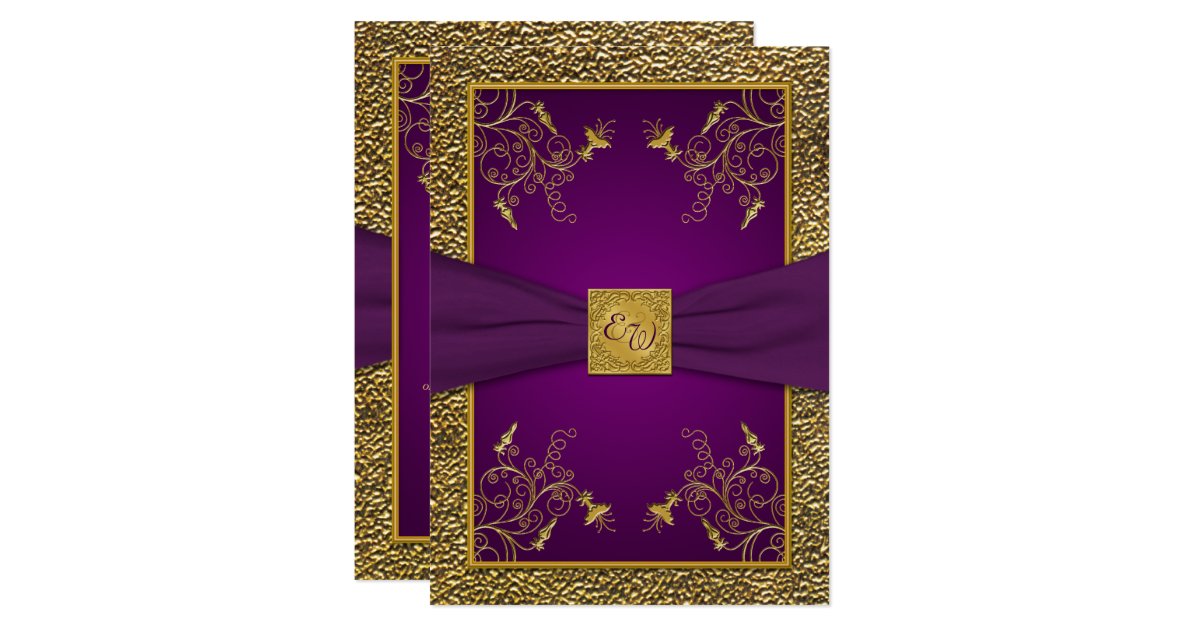 Royal Purple and Gold Monogram Wedding Invitation | Zazzle