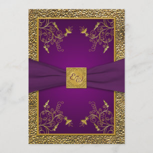 Royal Purple and Gold Monogram Wedding Invitation