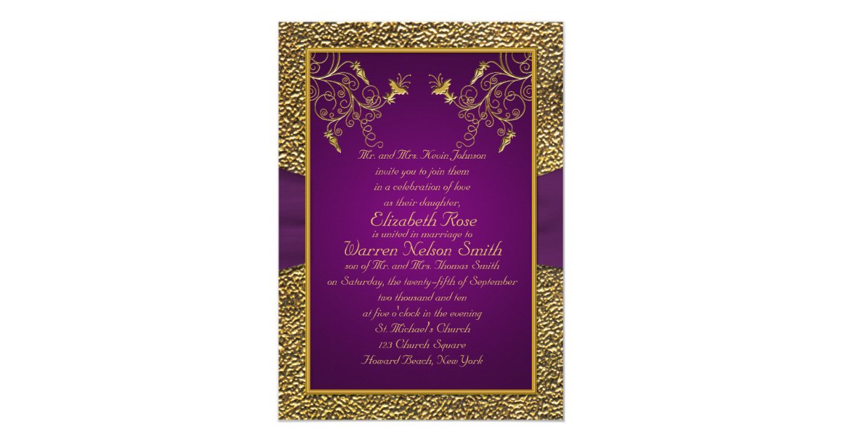 Royal Purple and Gold Monogram Wedding Invitation | Zazzle
