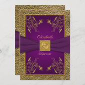 Royal Purple and Gold Monogram Wedding Invitation (Front/Back)