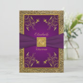 Royal Purple and Gold Monogram Wedding Invitation (Standing Front)