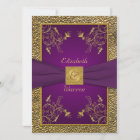 Royal Purple and Gold Monogram Wedding Invitation