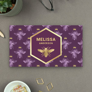 Royal Purple and Gold Queen Bee Beekeeper Business Card