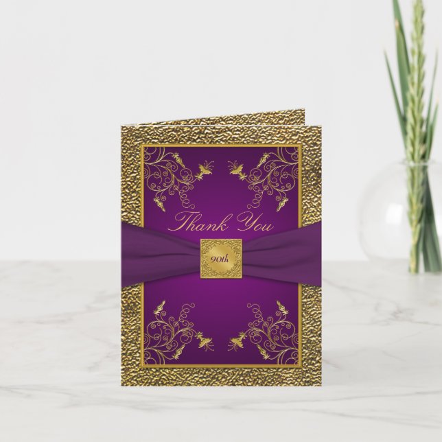 Royal Purple and Gold Thank You Note Card (Front)