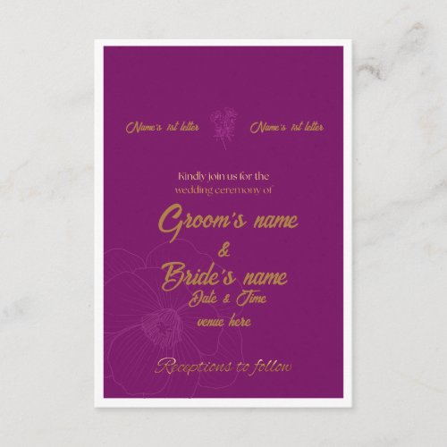 : Royal Purple and Gold Wedding Invitation