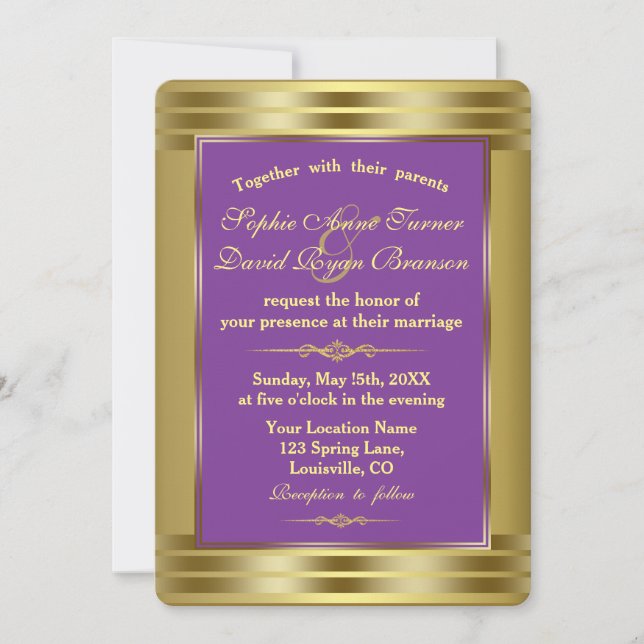 Royal Purple and Gold Wedding Invitation (Front)