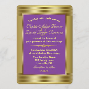 Royal Purple and Gold Wedding Invitation