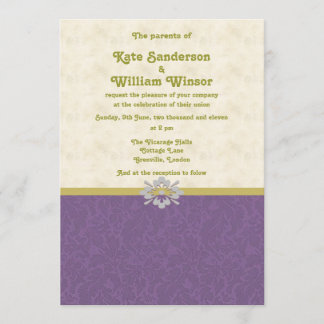 royal purple and gold wedding invitation card