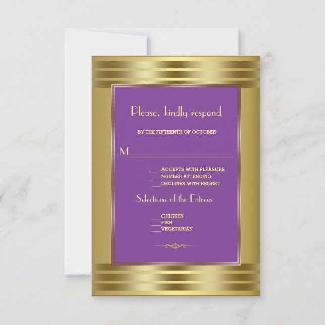 Royal Purple and Gold Wedding RSVP (Front)