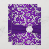 Royal Purple and Silver Damask RSVP Card (Front/Back)
