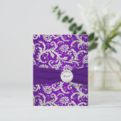 Royal Purple and Silver Damask RSVP Card (Standing Front)