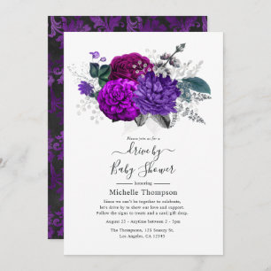 Royal Purple and Silver Floral Drive By Shower Invitation