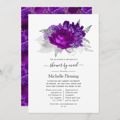 Royal Purple and Silver Floral Shower by Mail Invitation