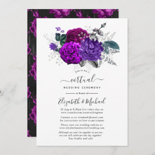 Royal Purple and Silver Floral Virtual Wedding Invitation