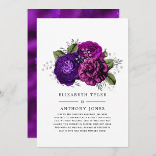 Royal Purple and Silver Floral Wedding Guest List Announcement