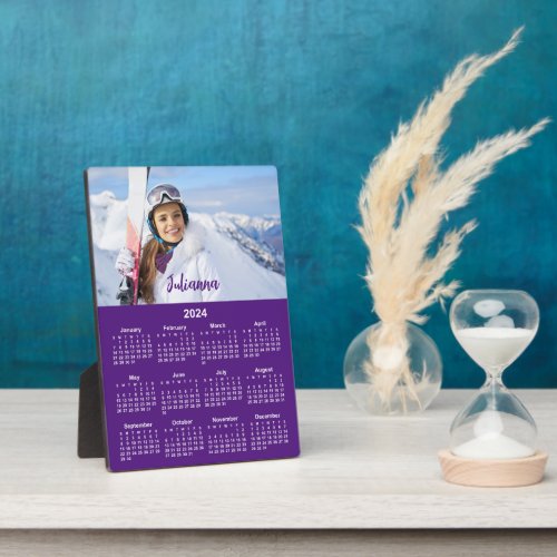 Royal Purple and White 2024 Calendar Photo Plaque